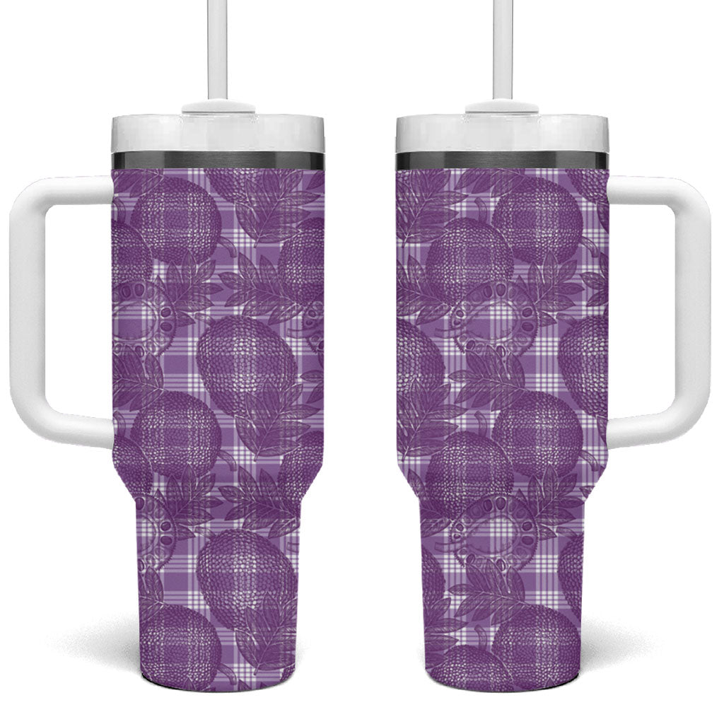 Poni Hawaii Breadfruit Palaka Motifs Tumbler With Handle LT14 One Size: 40 oz Purple - Polynesian Pride