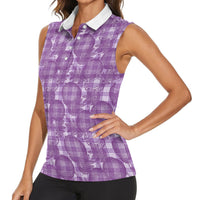 Poni Hawaii Breadfruit Palaka Motifs Women Sleeveless Polo Shirt LT14 - Polynesian Pride