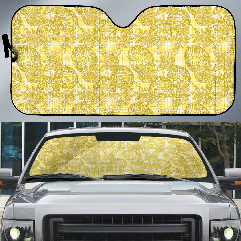 Melemele Hawaii Breadfruit Palaka Motifs Auto Sun Shade LT14 Yellow - Polynesian Pride