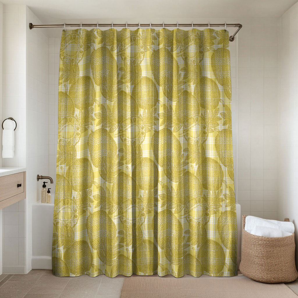 Melemele Hawaii Breadfruit Palaka Motifs Bathroom Set LT14 Shower Curtain Only Yellow - Polynesian Pride