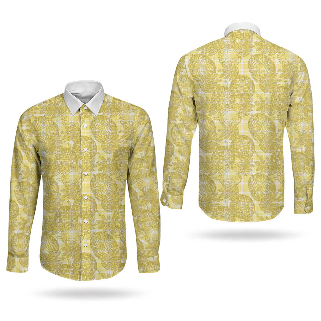 Melemele Hawaii Breadfruit Palaka Motifs Couples Matching Long Sleeve Bodycon Dress and Long Sleeve Button Shirt LT14 - Polynesian Pride
