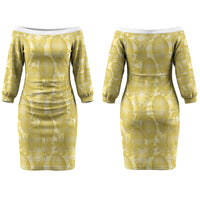 Melemele Hawaii Breadfruit Palaka Motifs Couples Matching Off The Shoulder Long Sleeve Dress and Hawaiian Shirt LT14 - Polynesian Pride