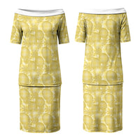 Melemele Hawaii Breadfruit Palaka Motifs Couples Matching Puletasi and Long Sleeve Button Shirt LT14 - Polynesian Pride