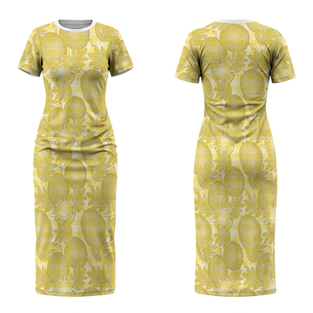 Melemele Hawaii Breadfruit Palaka Motifs Couples Matching Short Sleeve Bodycon Dress and Long Sleeve Button Shirt LT14 - Polynesian Pride