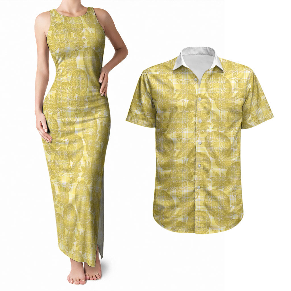 Melemele Hawaii Breadfruit Palaka Motifs Couples Matching Tank Maxi Dress and Hawaiian Shirt LT14 Yellow - Polynesian Pride