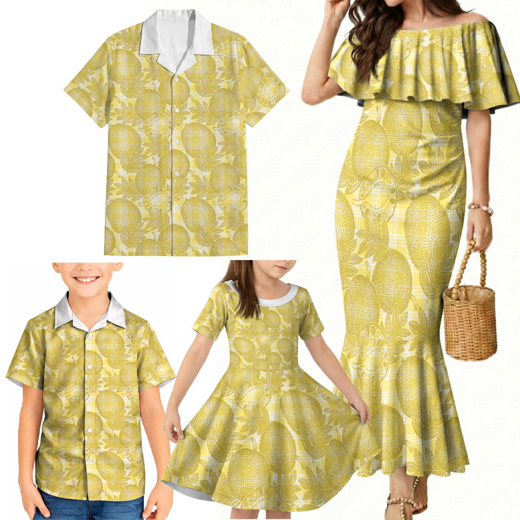 Melemele Hawaii Breadfruit Palaka Motifs Family Matching Mermaid Dress and Hawaiian Shirt LT14 - Polynesian Pride