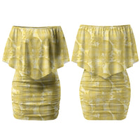 Melemele Hawaii Breadfruit Palaka Motifs Family Matching Off Shoulder Short Dress and Hawaiian Shirt LT14 Mom's Dress Yellow - Polynesian Pride