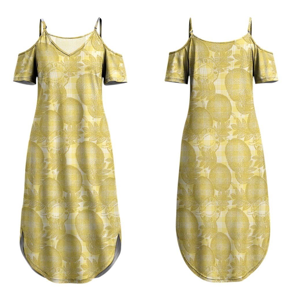 Melemele Hawaii Breadfruit Palaka Motifs Family Matching Summer Maxi Dress and Hawaiian Shirt LT14 Mom's Dress Yellow - Polynesian Pride