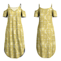 Melemele Hawaii Breadfruit Palaka Motifs Family Matching Summer Maxi Dress and Hawaiian Shirt LT14 Mom's Dress Yellow - Polynesian Pride