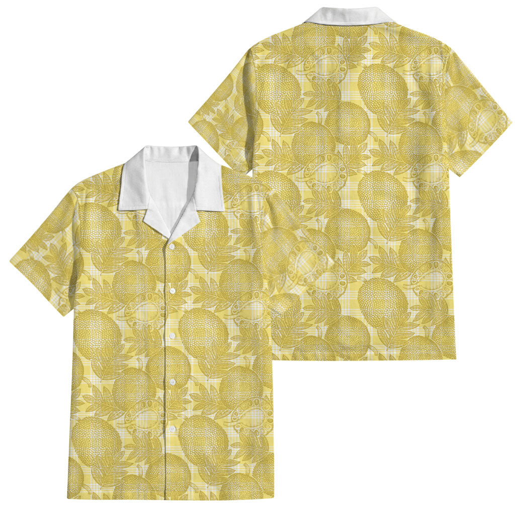 Melemele Hawaii Breadfruit Palaka Motifs Family Matching Summer Maxi Dress and Hawaiian Shirt LT14 Dad's Shirt - Short Sleeve Yellow - Polynesian Pride