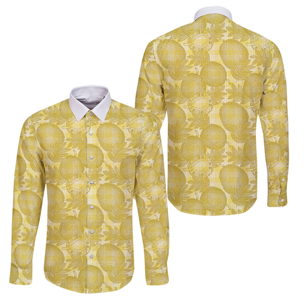 Melemele Hawaii Breadfruit Palaka Motifs Family Matching Summer Maxi Dress and Hawaiian Shirt LT14 Dad's Shirt - Long Sleeve Yellow - Polynesian Pride