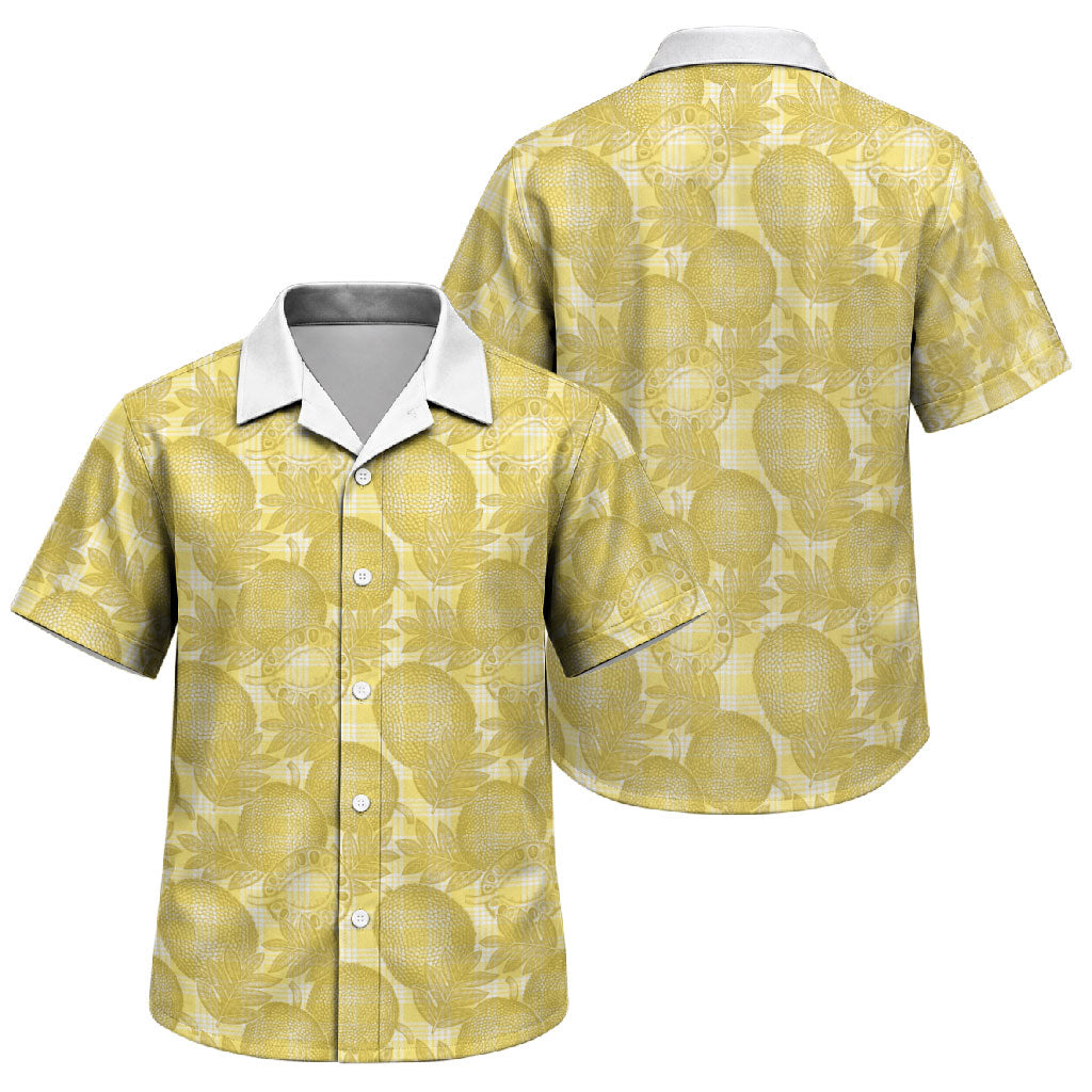 Melemele Hawaii Breadfruit Palaka Motifs Family Matching Summer Maxi Dress and Hawaiian Shirt LT14 Son's Shirt Yellow - Polynesian Pride