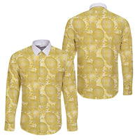 Melemele Hawaii Breadfruit Palaka Motifs Family Matching Tank Maxi Dress and Hawaiian Shirt LT14 Dad's Shirt - Long Sleeve Yellow - Polynesian Pride