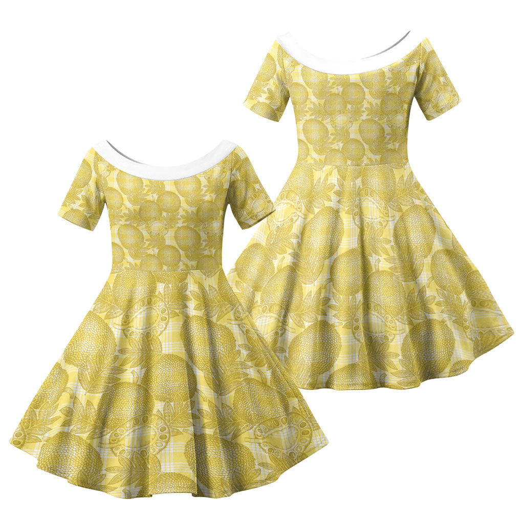 Melemele Hawaii Breadfruit Palaka Motifs Family Matching Tank Maxi Dress and Hawaiian Shirt LT14 Daughter's Dress Yellow - Polynesian Pride