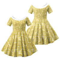 Melemele Hawaii Breadfruit Palaka Motifs Family Matching Tank Maxi Dress and Hawaiian Shirt LT14 Daughter's Dress Yellow - Polynesian Pride