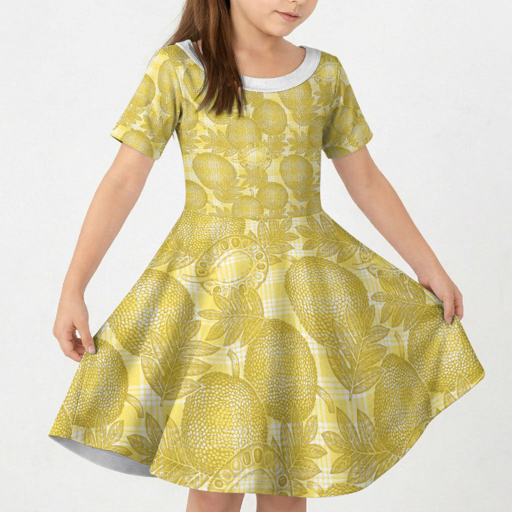 Melemele Hawaii Breadfruit Palaka Motifs Kid Short Sleeve Dress LT14 KID Yellow - Polynesian Pride