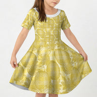 Melemele Hawaii Breadfruit Palaka Motifs Kid Short Sleeve Dress LT14 KID Yellow - Polynesian Pride