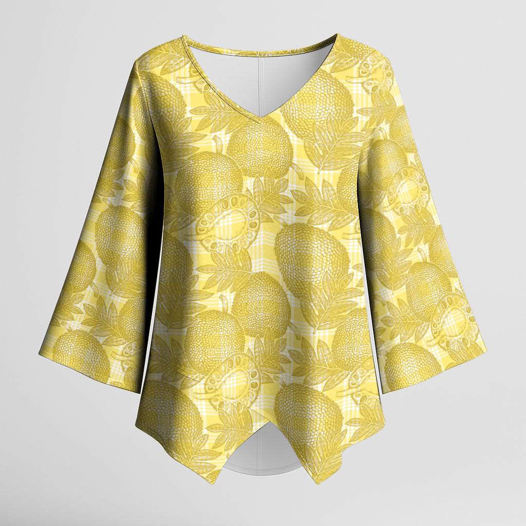 Melemele Hawaii Breadfruit Palaka Motifs Kimono Sleeve Blouse LT14 Female Yellow - Polynesian Pride