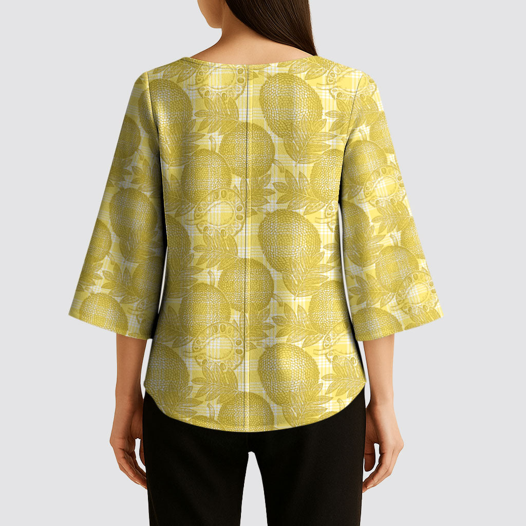 Melemele Hawaii Breadfruit Palaka Motifs Kimono Sleeve Blouse LT14 - Polynesian Pride
