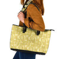 Melemele Hawaii Breadfruit Palaka Motifs Leather Tote Bag LT14 Yellow - Polynesian Pride