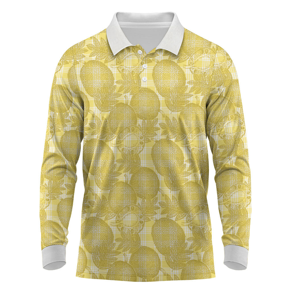 Melemele Hawaii Breadfruit Palaka Motifs Long Sleeve Polo Shirt LT14 Yellow - Polynesian Pride