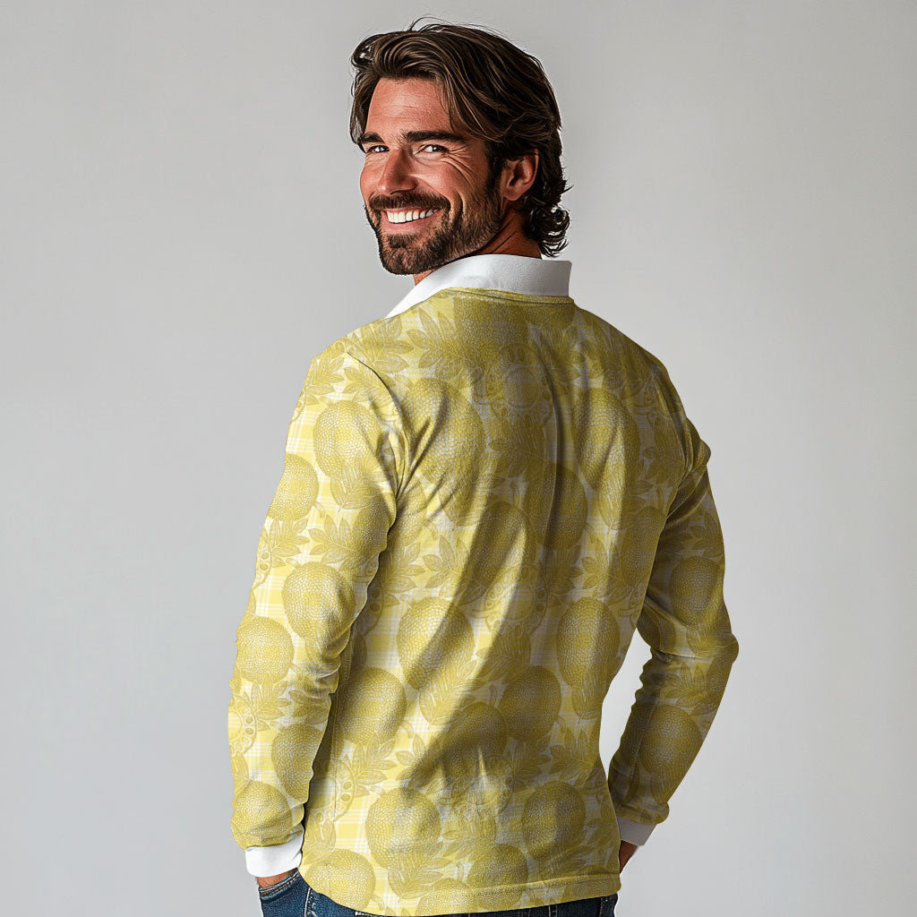Melemele Hawaii Breadfruit Palaka Motifs Long Sleeve Polo Shirt LT14 - Polynesian Pride