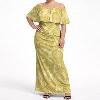 Melemele Hawaii Breadfruit Palaka Motifs Off Shoulder Maxi Dress LT14 Women Yellow - Polynesian Pride