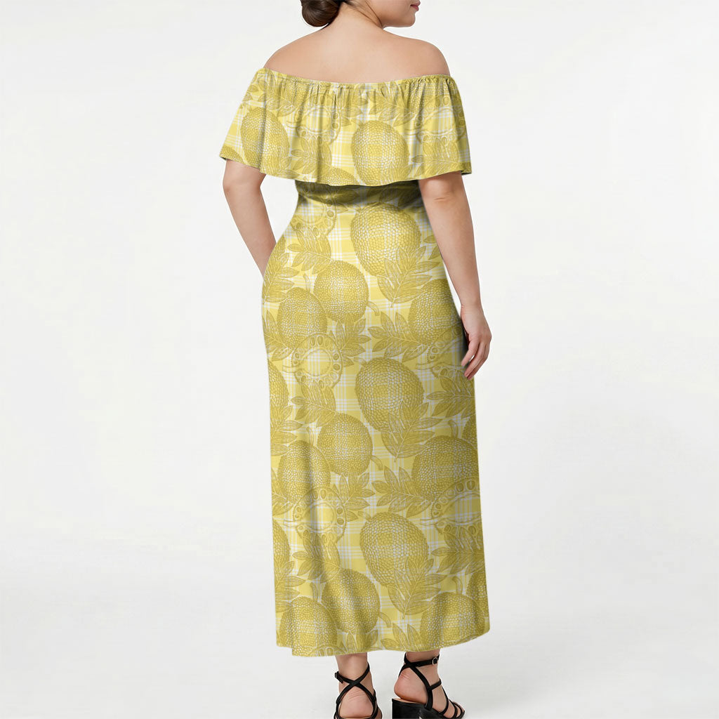 Melemele Hawaii Breadfruit Palaka Motifs Off Shoulder Maxi Dress LT14 - Polynesian Pride