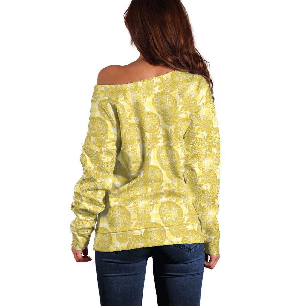 Melemele Hawaii Breadfruit Palaka Motifs Off Shoulder Sweater LT14 - Polynesian Pride