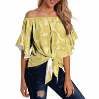 Melemele Hawaii Breadfruit Palaka Motifs Off Shoulder Wrap Waist Top LT14 Yellow - Polynesian Pride