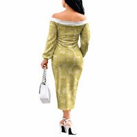 Melemele Hawaii Breadfruit Palaka Motifs Off The Shoulder Long Sleeve Dress LT14 - Polynesian Pride