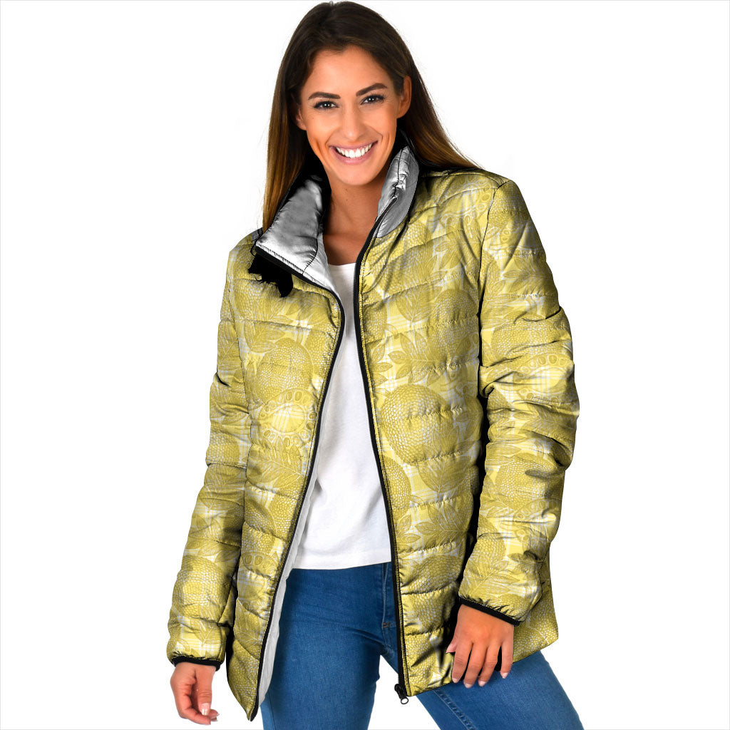 Melemele Hawaii Breadfruit Palaka Motifs Padded Jacket LT14 Women Yellow - Polynesian Pride