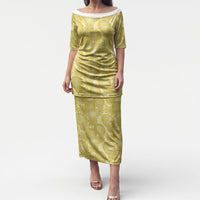 Melemele Hawaii Breadfruit Palaka Motifs Puletasi LT14 Long Dress Yellow - Polynesian Pride