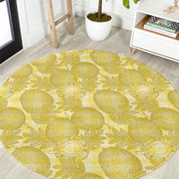Melemele Hawaii Breadfruit Palaka Motifs Round Carpet LT14 Yellow - Polynesian Pride
