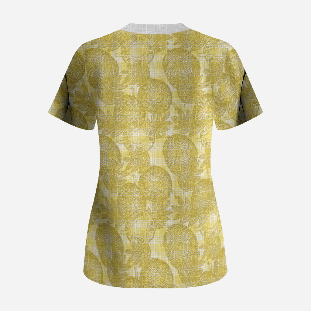 Melemele Hawaii Breadfruit Palaka Motifs Scrub Top LT14 - Polynesian Pride