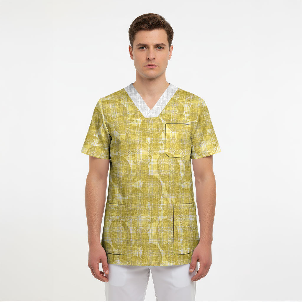 Melemele Hawaii Breadfruit Palaka Motifs Scrub Top LT14 - Polynesian Pride