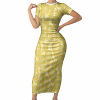 Melemele Hawaii Breadfruit Palaka Motifs Short Sleeve Bodycon Dress LT14 Long Dress Yellow - Polynesian Pride