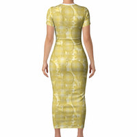 Melemele Hawaii Breadfruit Palaka Motifs Short Sleeve Bodycon Dress LT14 - Polynesian Pride