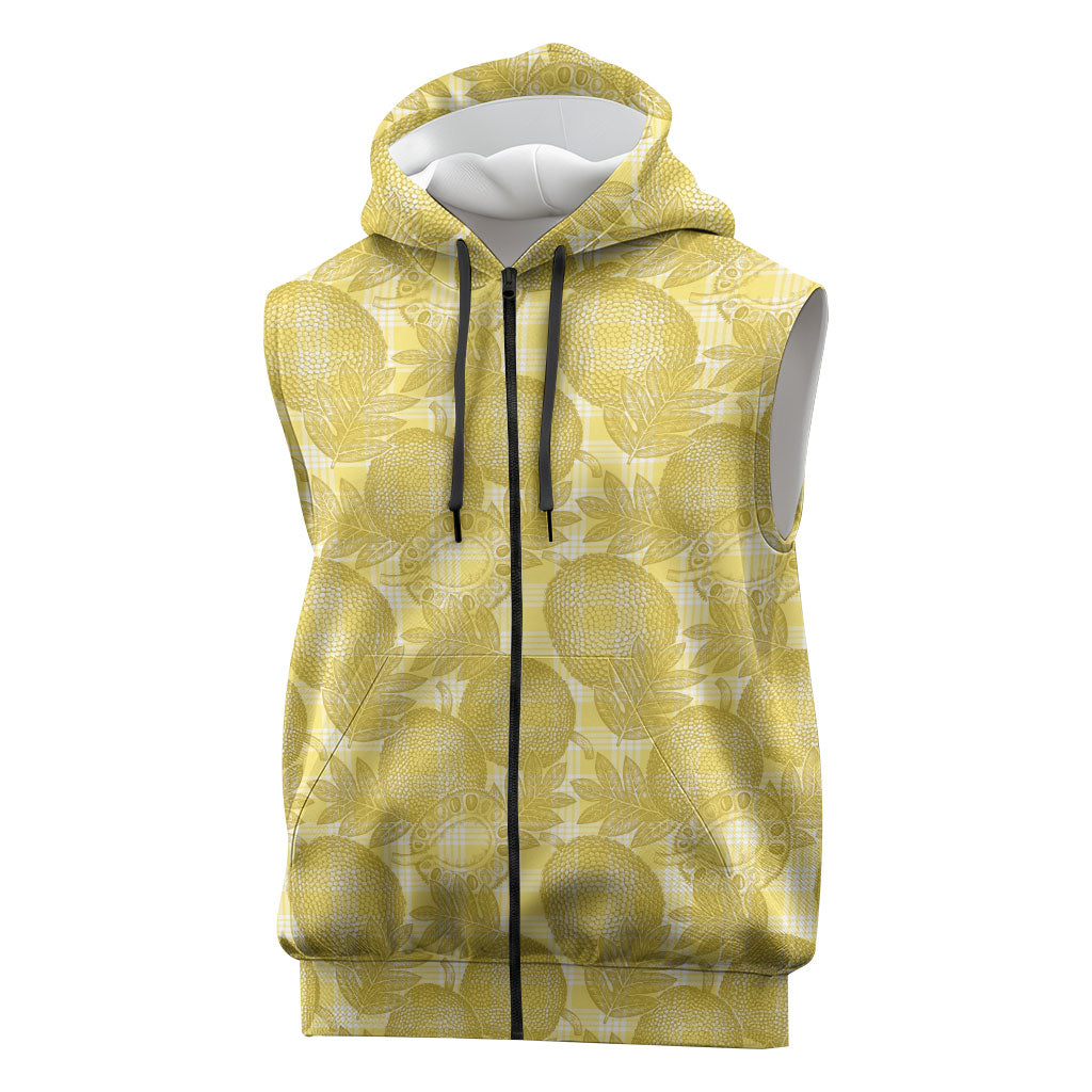 Melemele Hawaii Breadfruit Palaka Motifs Sleeveless Zip Hoodie LT14 Yellow - Polynesian Pride