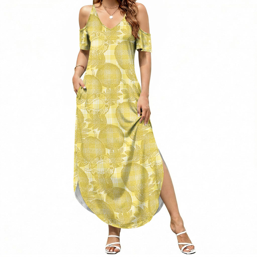 Melemele Hawaii Breadfruit Palaka Motifs Summer Maxi Dress LT14 Women Yellow - Polynesian Pride