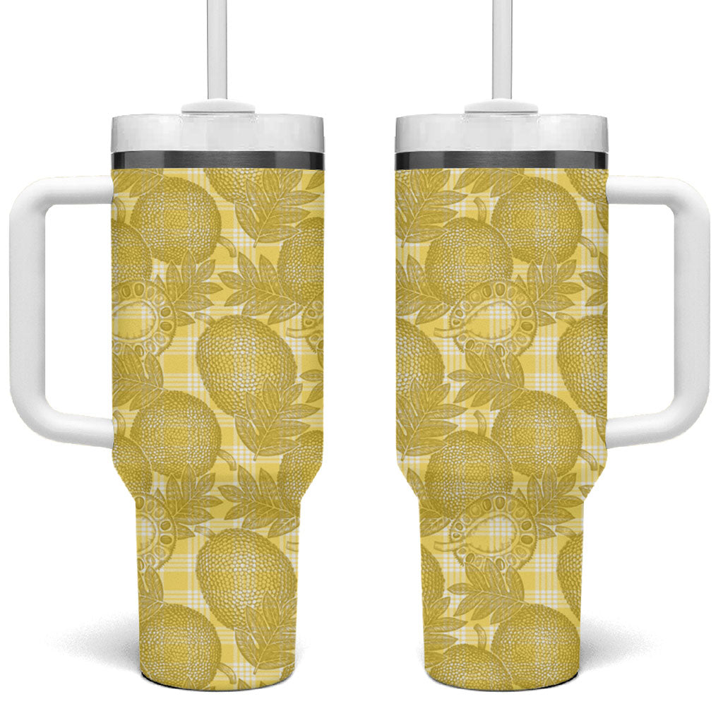 Melemele Hawaii Breadfruit Palaka Motifs Tumbler With Handle LT14 One Size: 40 oz Yellow - Polynesian Pride