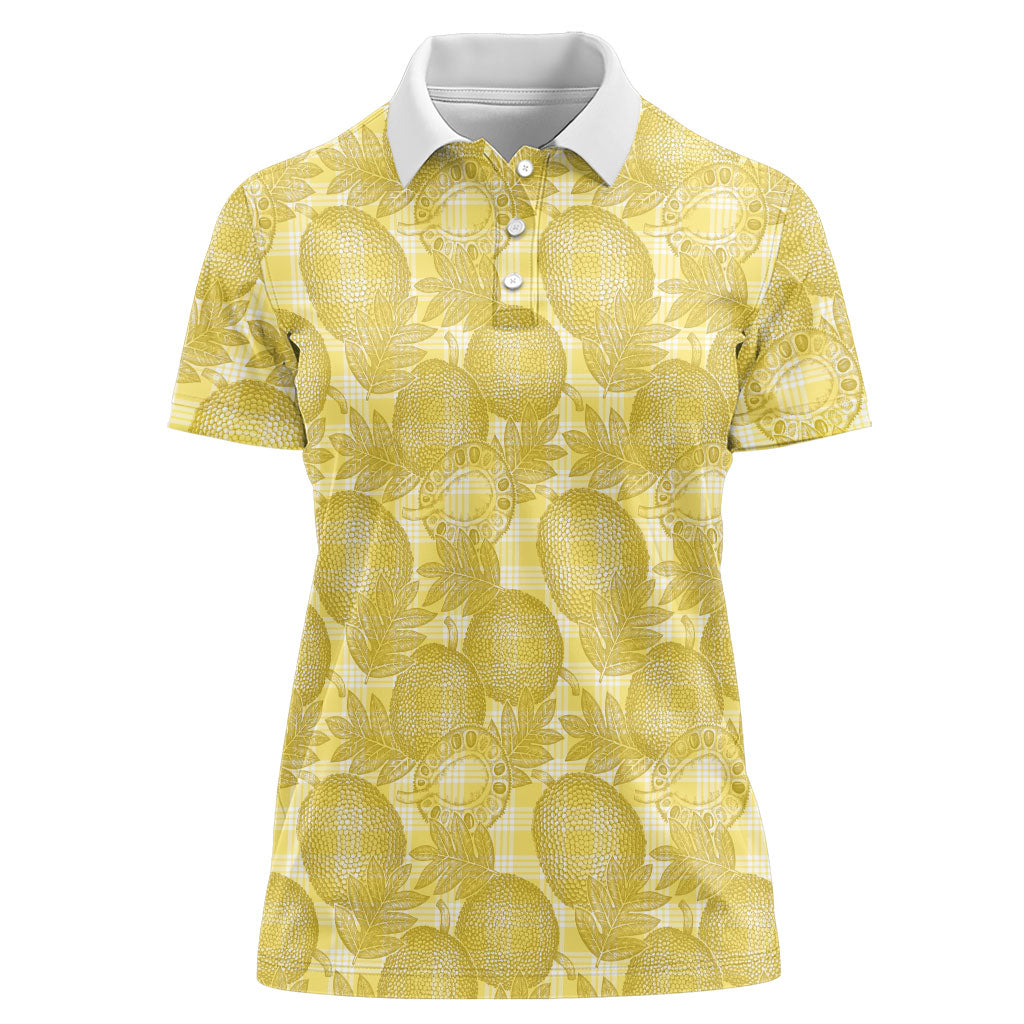 Melemele Hawaii Breadfruit Palaka Motifs Women Polo Shirt LT14 Female Yellow - Polynesian Pride