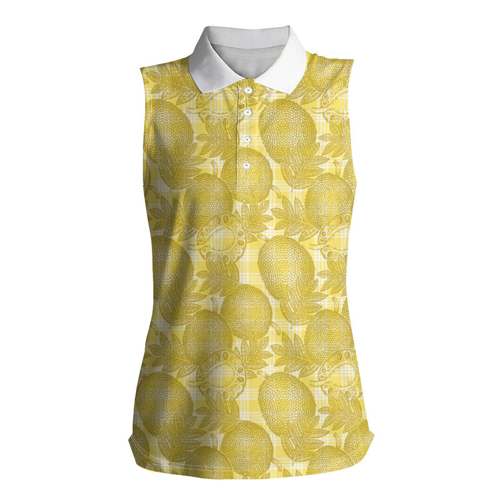 Melemele Hawaii Breadfruit Palaka Motifs Women Sleeveless Polo Shirt LT14 Female Yellow - Polynesian Pride