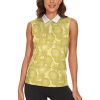 Melemele Hawaii Breadfruit Palaka Motifs Women Sleeveless Polo Shirt LT14 - Polynesian Pride