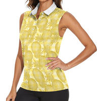 Melemele Hawaii Breadfruit Palaka Motifs Women Sleeveless Polo Shirt LT14 - Polynesian Pride
