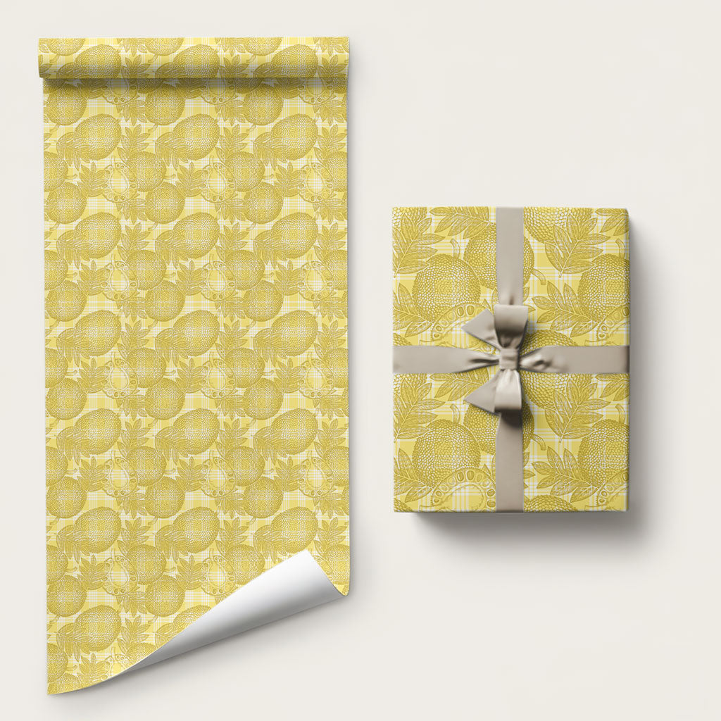 Melemele Hawaii Breadfruit Palaka Motifs Wrapping Paper LT14 58" × 23" Yellow - Polynesian Pride