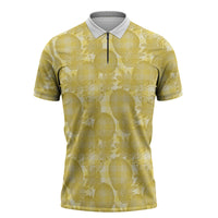 Melemele Hawaii Breadfruit Palaka Motifs Zipper Polo Shirt LT14 Yellow - Polynesian Pride