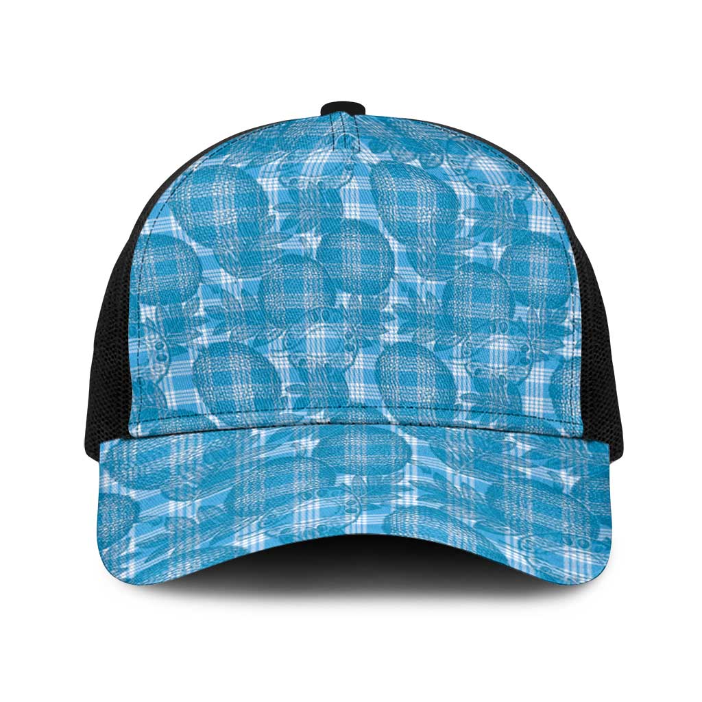 Polu Hawaii Breadfruit Palaka Motifs Baseball Net Cap LT14 One Size Black Blue - Polynesian Pride