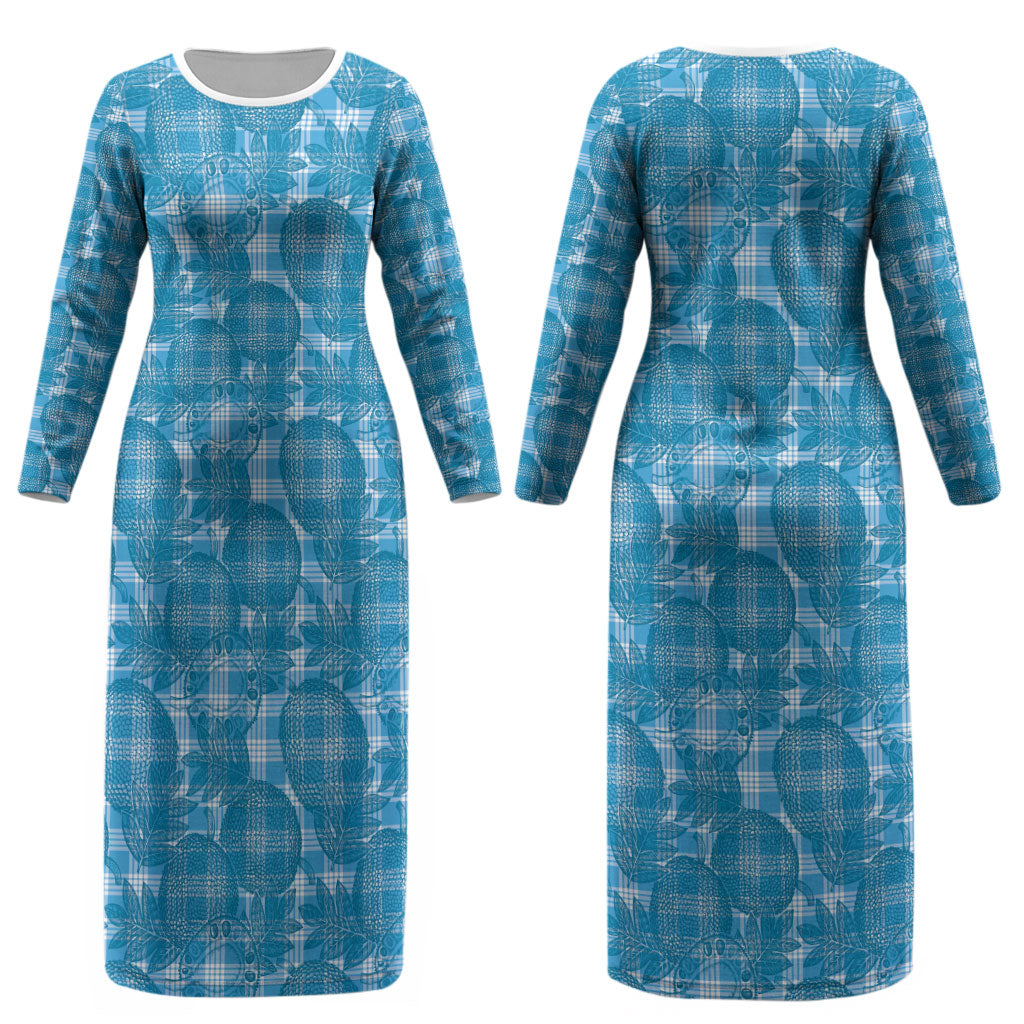 Polu Hawaii Breadfruit Palaka Motifs Couples Matching Long Sleeve Bodycon Dress and Long Sleeve Button Shirt LT14 - Polynesian Pride