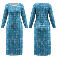 Polu Hawaii Breadfruit Palaka Motifs Couples Matching Long Sleeve Bodycon Dress and Long Sleeve Button Shirt LT14 - Polynesian Pride